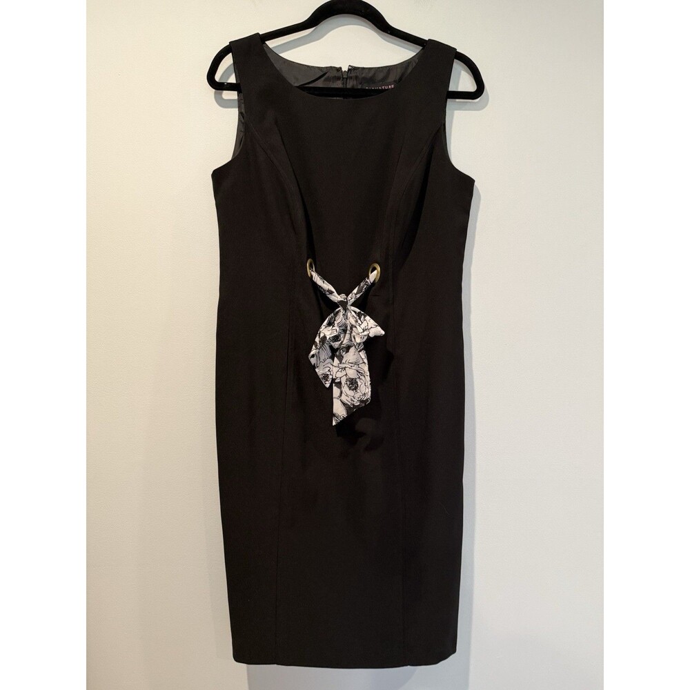 Vtg Signature By Robbie Bee Dress Womens 10 Black Career Wedding Bow Zip Minimal